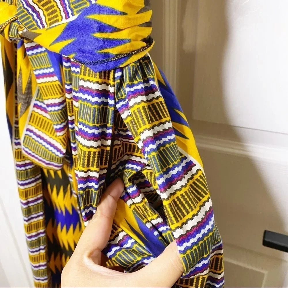 AFRICAN PRINT Off‎ Shoulder Midi Dress Size Small - Picture 3 of 6